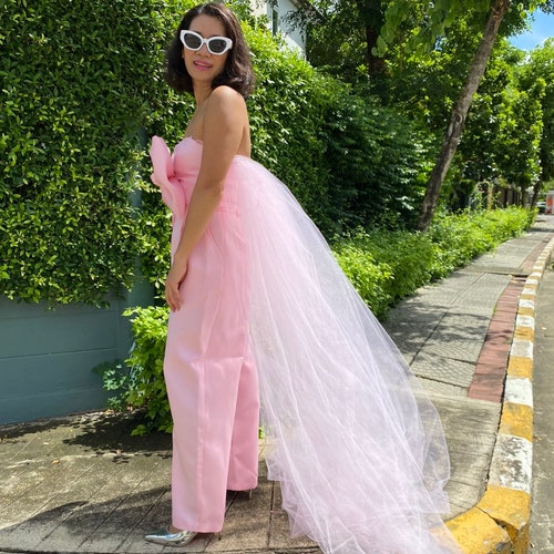 Mika sweet pink bow long tail tulle top for women,Bachelorette party dress,Plus size dress,Cocktail dress,Birthday party dress