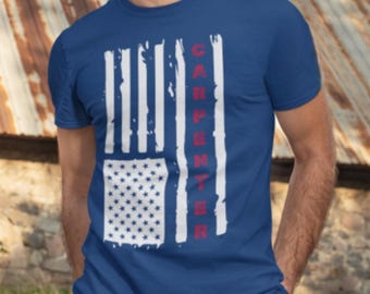 Carpenter American Flag Shirt, Patriotic Carpenter Tee, Blue Collar USA Shirt, Woodworker Gift, Tradesman T Shirt