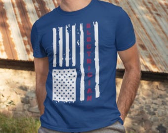 Electrician American Flag Shirt, Patriotic Electrician Tee, Blue Collar USA Shirt, Lineman Gift, Tradesman T Shirt