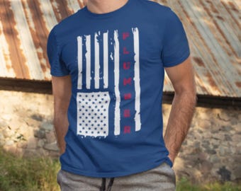 Plumber American Flag Shirt, Patriotic Plumber Tee, Blue Collar USA Shirt, Plumbing Gift, Tradesman T Shirt