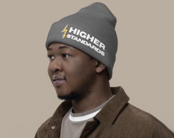 Higher Standards Beanie Lineman Hat, Electrician Beanie, Lineman Gift, Blue Collar Work Hat, Utility Worker Beanie, Gift for Him
