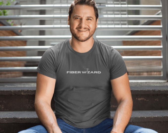 Fiber Wizard T-Shirt | Fiber Optic Technician & Telecom Trade Tee | Blue Collar Skilled Labor Shirt | Network Utility Worker Apparel