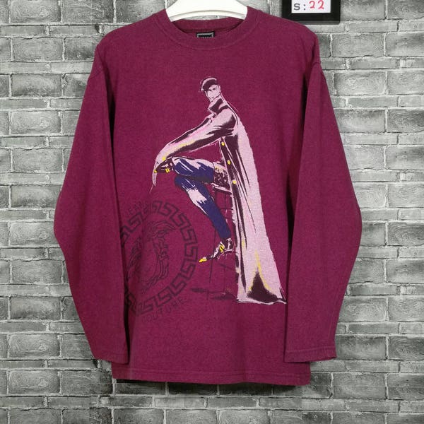 Vintage Versace Jeans Couture Shirt Long Sleeve Medusa Head Printed Size M Red Colour Nautica Polo Ralph Lauren