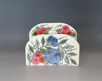 Floral Sponge Holder: Napkin or Mail Organizer, Handmade Kitchen Decor