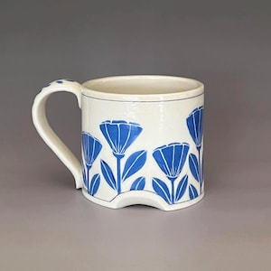 Handmade Sgraffito Floral Coffee Mug: Fine Art Ceramic Tea Cup