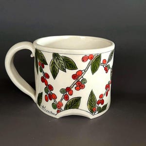Coffee Cherry Mug, Handmade Tea Cup, Hand Painted Pottery