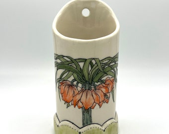 Flower vase, porcelain kitchen utensils holder, handmade hand painted pottery, fine art ceramics