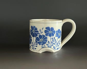 Blue Flower Coffee Mug: Tea Cup, Handmade Pottery