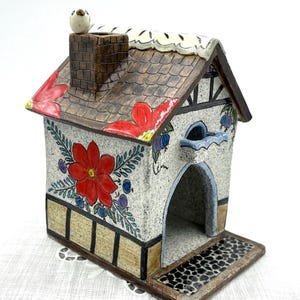 Handmade Fairy House – Fine Art Ceramic – Tealight Candle Holder or Cone Incense Burner – Whimsical Cottagecore Decor
