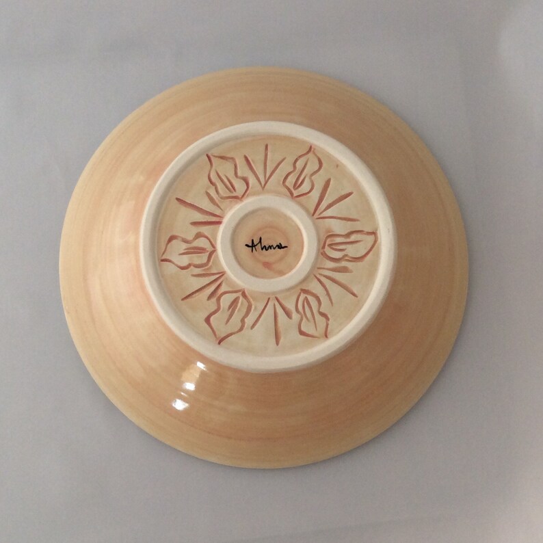 mishima sgraffito porcelain bowl pottery bowl botanical soup bowl Wheel thrown Hand painted and carved flowers plate Rose