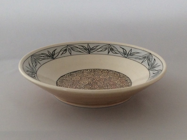 mishima sgraffito porcelain bowl pottery bowl botanical soup bowl Wheel thrown Hand painted and carved flowers plate Rose