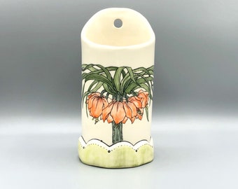 Flower vase, porcelain kitchen utensils holder, handmade hand painted pottery, fine art ceramics