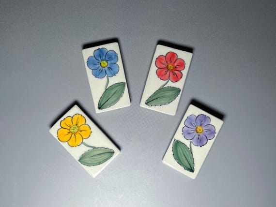 Handmade Magnets: Porcelain Flower, Set of 4, Fine Art Ceramics
