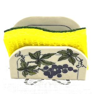 Handmade Sponge Holder - Hand Painted Kitchen Sink Organizer - One Of a Kind Fine Art Ceramics