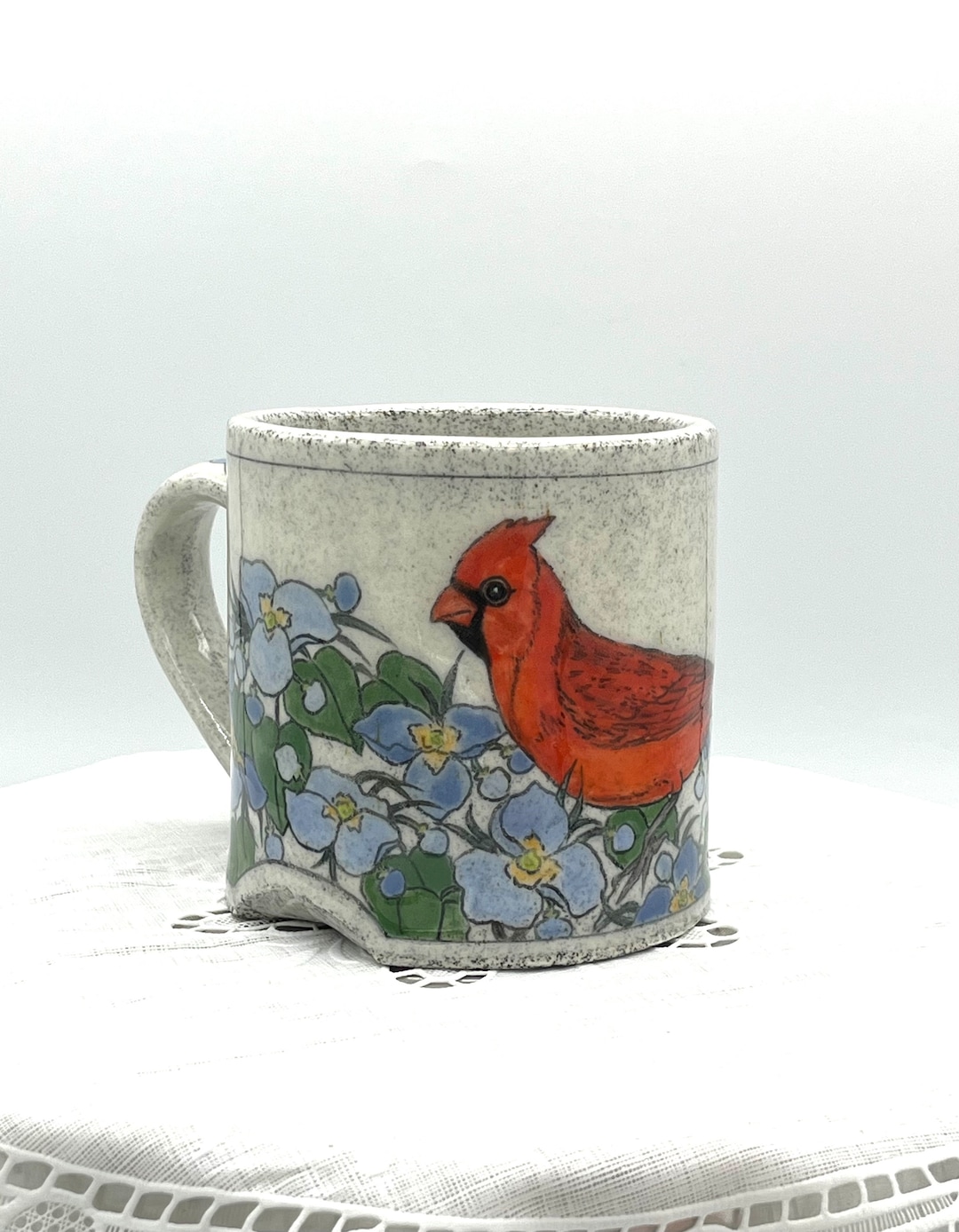 Cardinal and Blue Flower Coffee Mug, Tstoneware Tea Cup, Fine Art ...