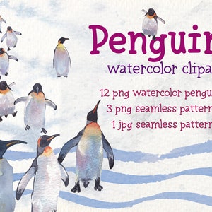 ensemble de cliparts aquarelles pingouins