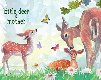 fawn & mother watercolor clipart set