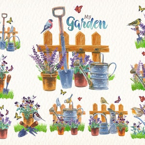 Aquarelle dans le jardin clip art produits tels que les invitations cartes affiches albums autocollants cartes de décoration scrapbooking web et plus