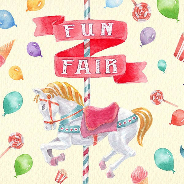 Fun fair and circus watercolor png clipart watercolor clip art Ideal for cards posters greeting stickers and more.