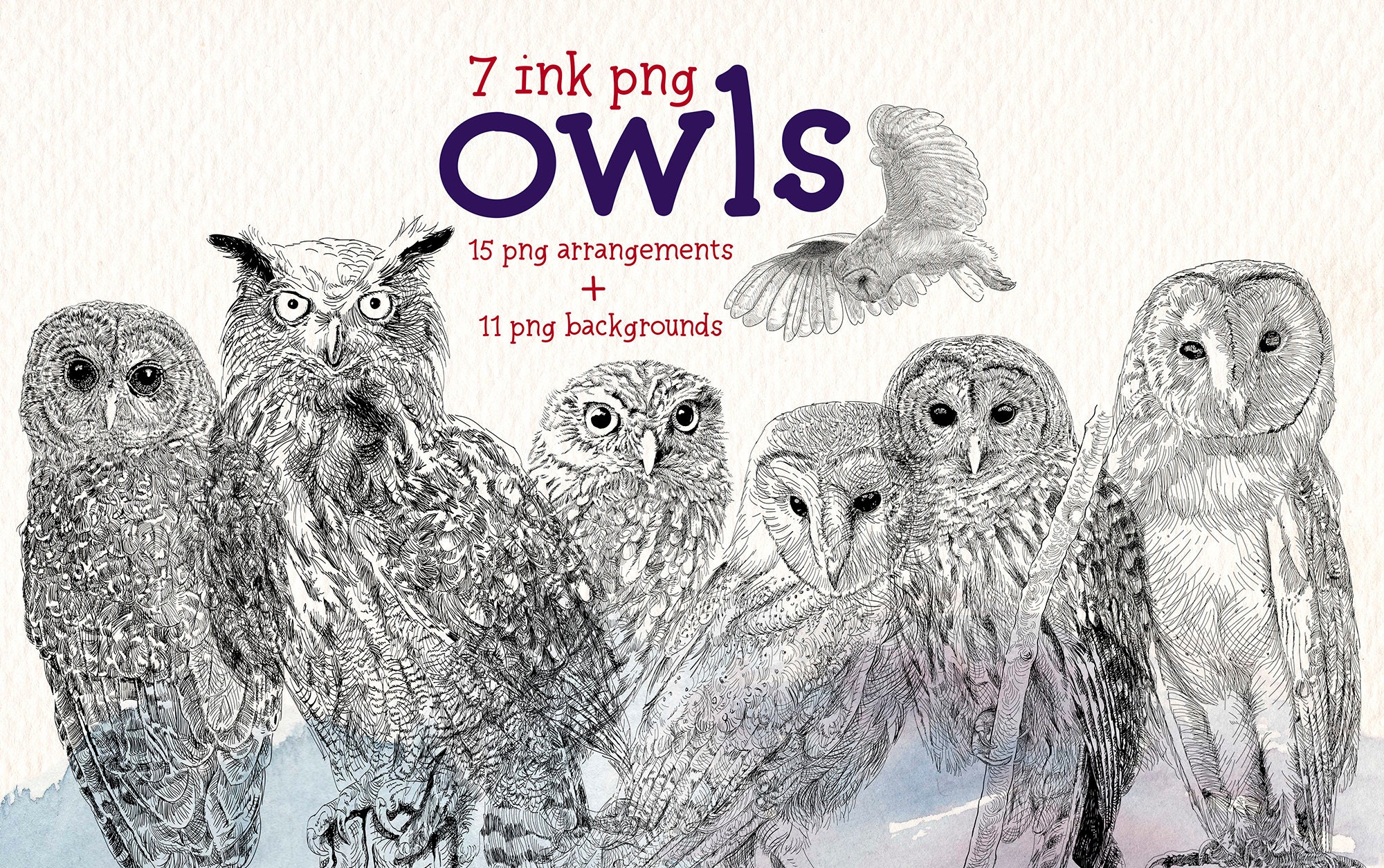 ink owls clipart