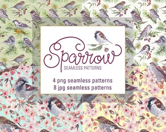 Sparrow watercolor patterns