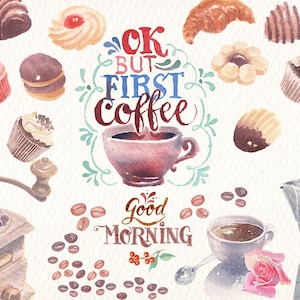 Coffee. Watercolor clipart set