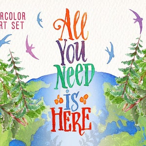 aquarelle happy earth day clip art set. Images préconçues idéales pour les cartes d’invitations affiches autocollants décoration scrapbooking et plus encore
