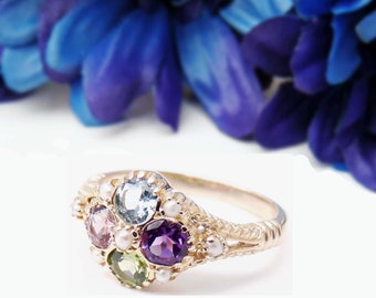 Vintage Inspired Mix Stone Cluster Ring