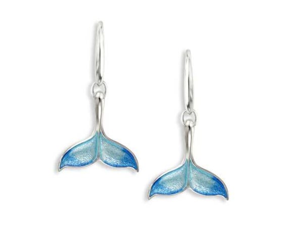 Orecchini pendenti in argento sterling smaltato con coda di balena blu - Italia