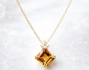 Citrine & Diamond 9ct Gold Fancy Design Necklace