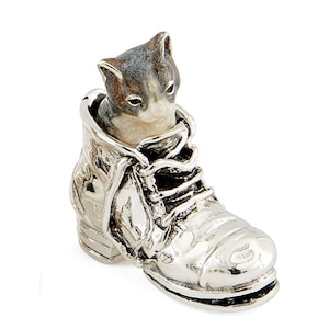 Handmade Solid Silver & Enamelled Tabby Cat In A Shoe Ornament