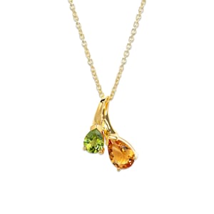 Unusual Sterling Silver Gold Plated High Quality Peridot And Citrine Necklace