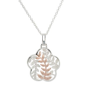 Sterling Silver & Rose Flower And Leaf Design Necklace