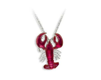 Emaille Rot Hummer Sterling Silber Halskette