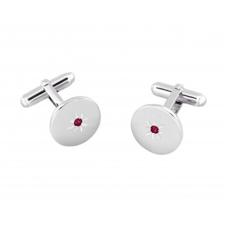 Round Silver Ruby Cufflinks