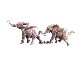 Minature Handmade Bronze Elephant Pair Ornament
