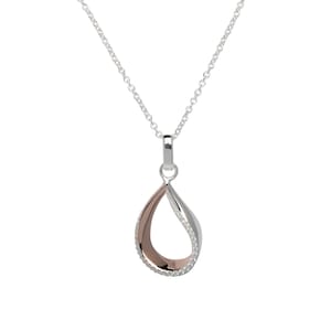 Sterling Silver And Rose Gold Plated Cubic Zirconia Open Teardrop Shaped Necklace