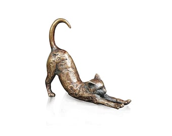 Miniature Handmade Bronze Cat Stretching Ornament