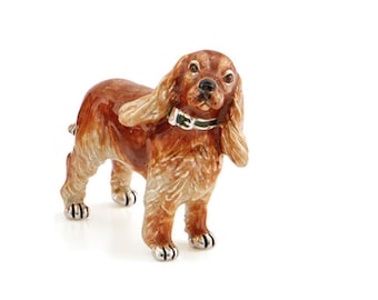 Handgemaakt massief zilveren en geëmailleerd medium cocker-spaniëlornament