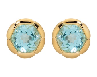 Sterling Silver Gold Plated High Quality Blue Topaz Round Stud Earrings