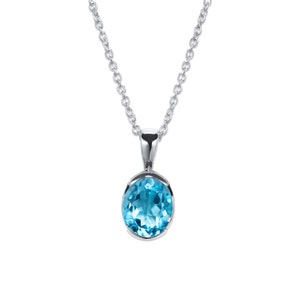 Sterling Silver Oval High Quality Blue Topaz Necklace