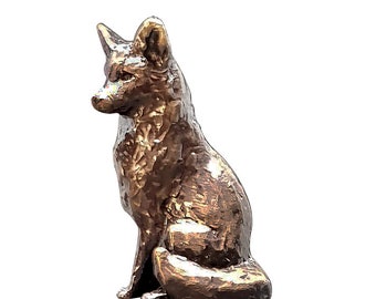Minature Handmade Bronze Fox Sitting
