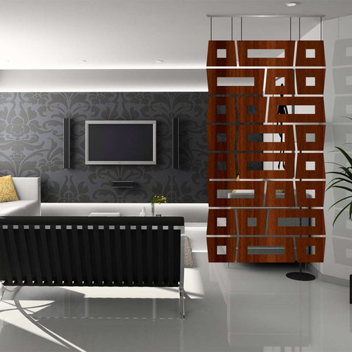 Gray Room Interior Wooden Room Divider Hanging Modern Etsy