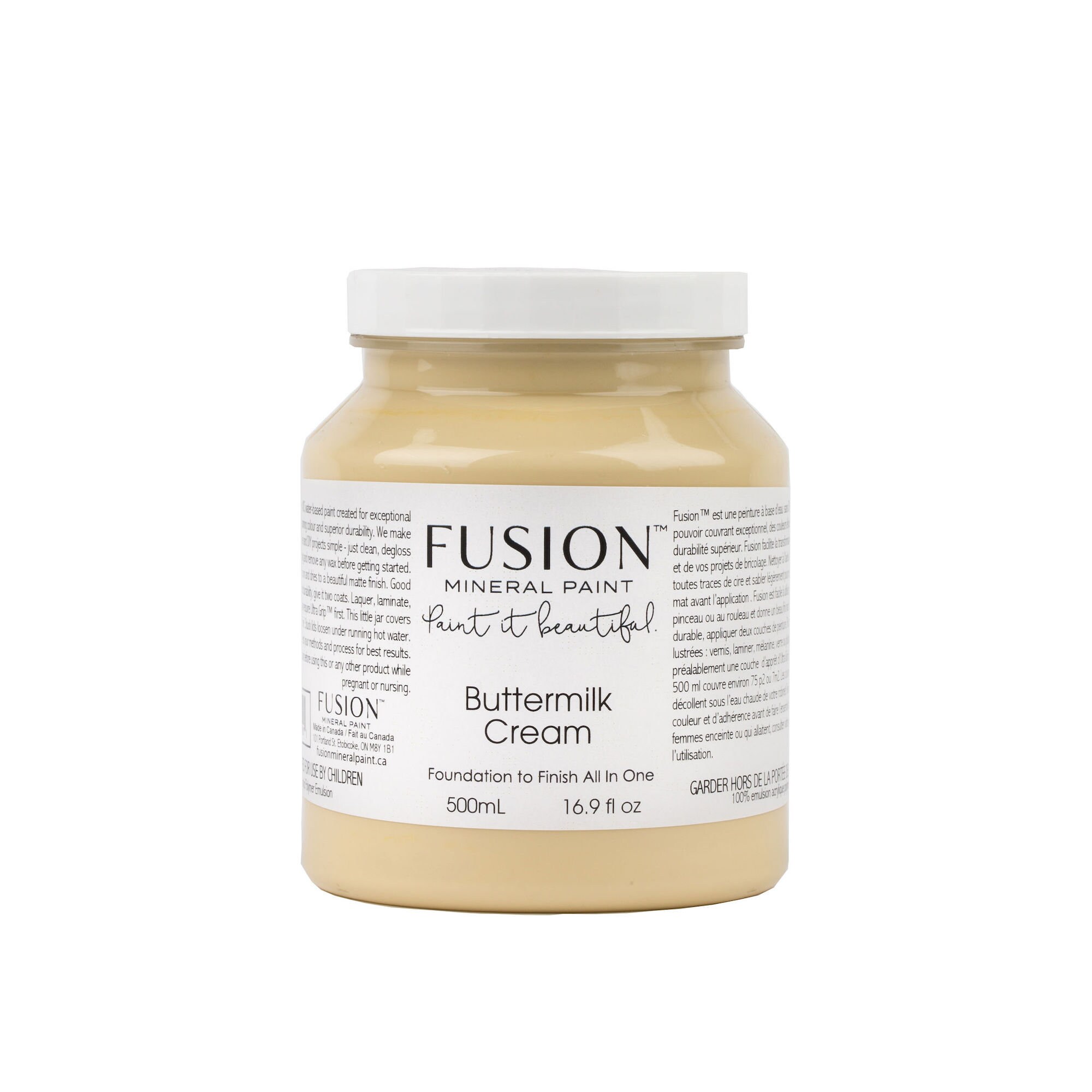 Fusion Mineral Paint - 500mL (1 Pint)/ 37mL - eco friendly furniture paint - Made in Canada - BUTTERMILK CREAM