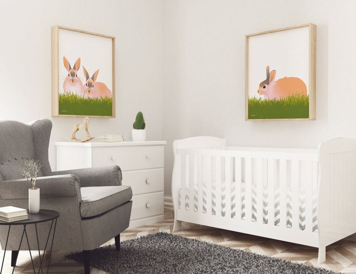 Woodland Bunny Rabbit Print Wall Art Nursery Animal Decor | Etsy