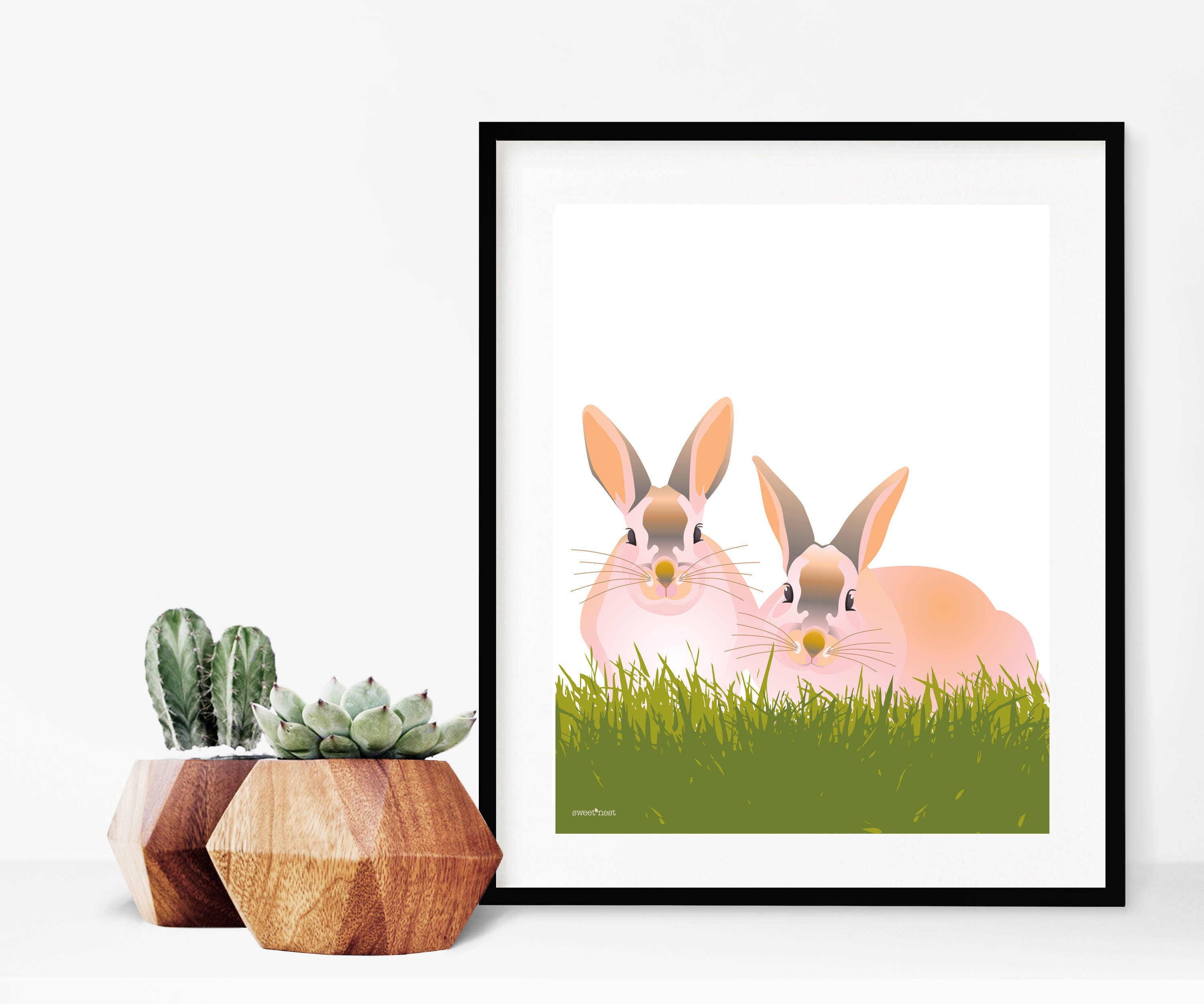 Woodland Bunny Rabbit Print Wall Art Nursery Animal Decor Etsy