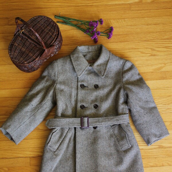 Child's Vintage Belted Tweed Coat, Children's Clothing, Child's Fall Coat, Child's Spring Coat