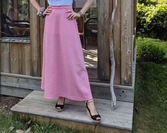 Vintage Maxi Skirt, Pink Check Maxi Skirt, Pink and White Craft Fabric