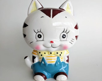 Vintage Keramik Katzenbank, Retro Keramik Katze "Sparschwein", Kid es Cat Coin Bank