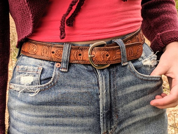 Vintage Leather Child or Adult Cowboy Belt, Retro… - image 1